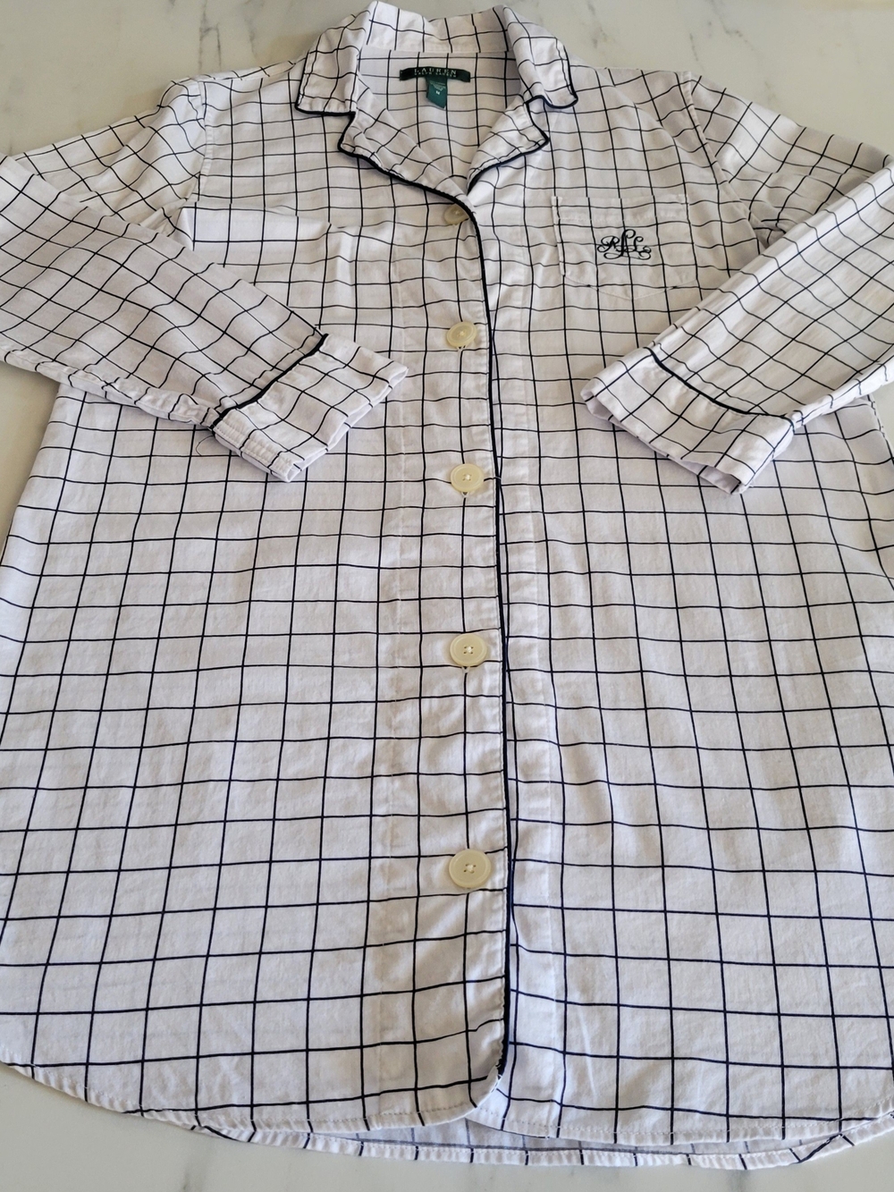 Lauren Ralph Lauren RLL Monogram Windowpane Cotton Nightshirt M